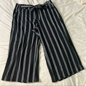 Soft Palazzo Black White Striped Belted Capris Trousers Plus 1X Size Studio 253